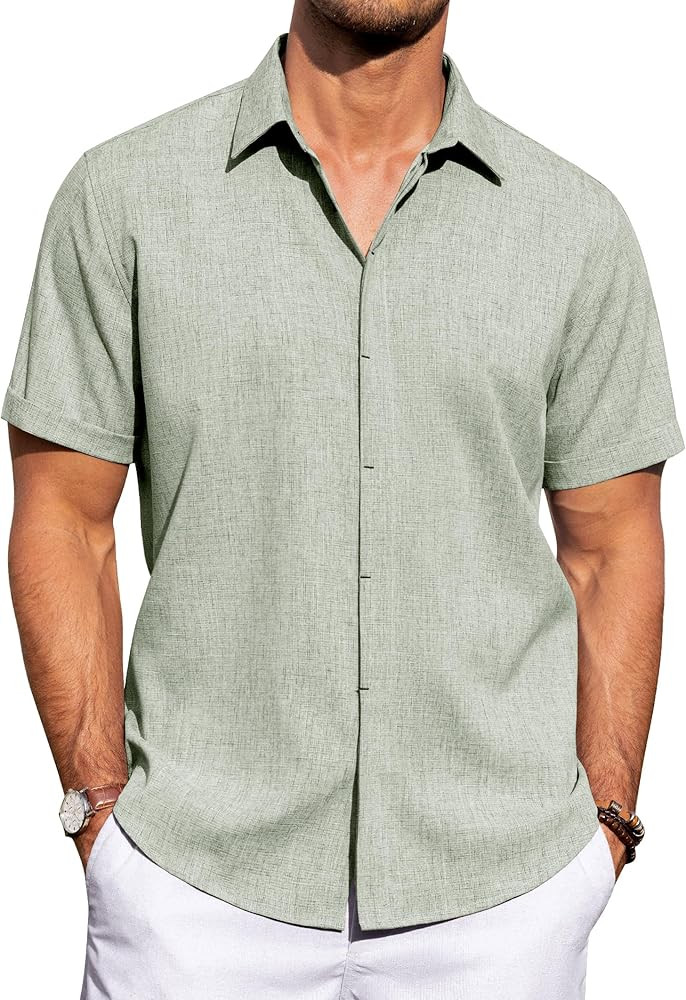 J.VER Men's Linen Shirts Casual Short Sleeve Button Down Shirt Beach Summer Vacation Holiday Wedd... | Amazon (US)