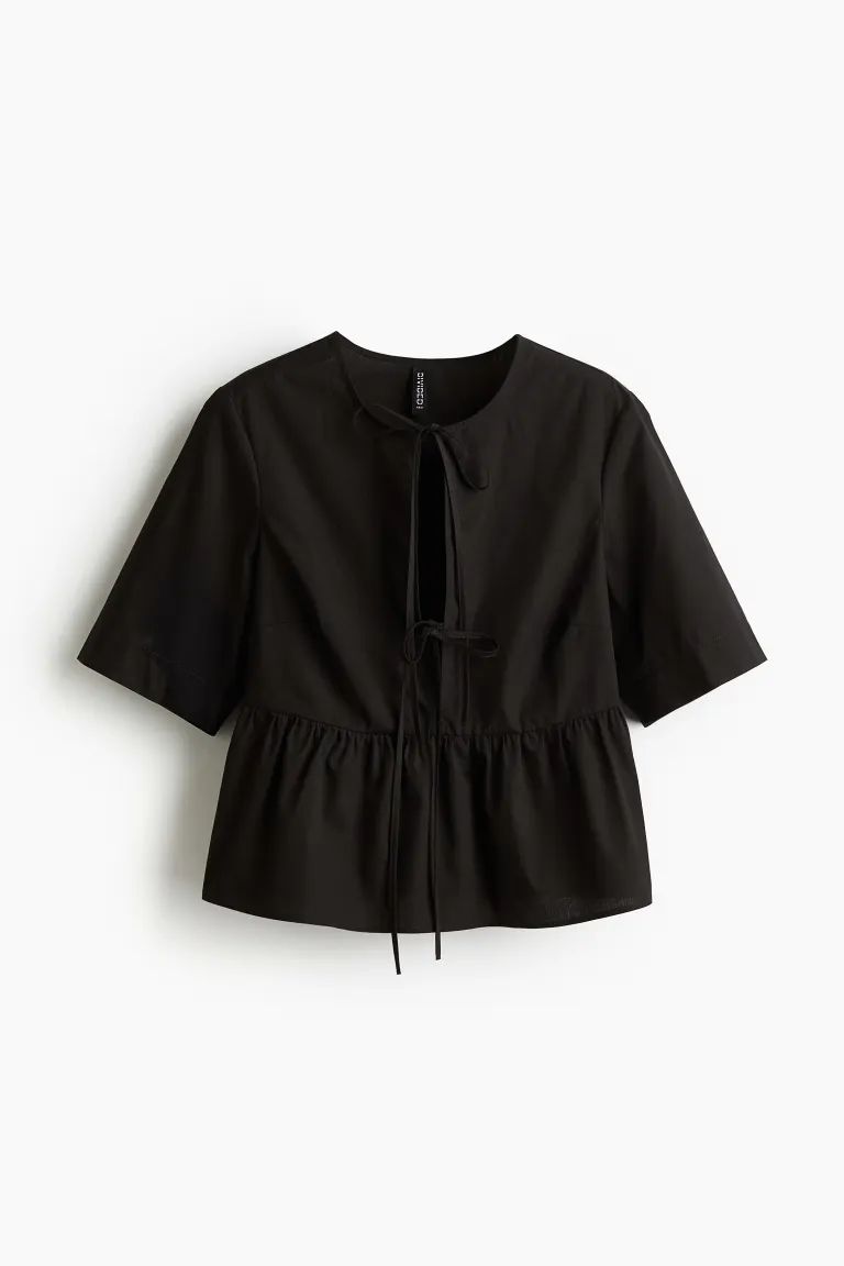 Tie-front poplin blouse - Black - Ladies | H&M GB | H&M (UK, MY, IN, SG, PH, TW, HK)