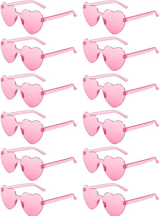 JDHXBMW 12 Pairs Heart Shaped Sunglasses Candy Color Rimless Fun Heart Sunglasses for Women Men P... | Amazon (US)