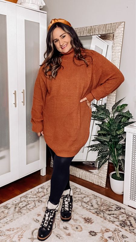 Fall outfit. Long sweater, rust sweater, faux leather leggings from amazon, Izzy boots, boots with sherpa 

Wearing xl in sweater and leggings 

#LTKshoecrush #LTKcurves #LTKSeasonal