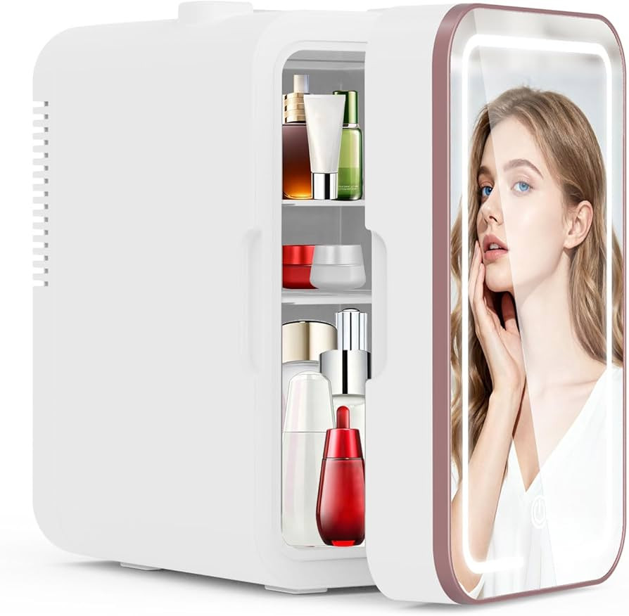 Mini Fridge for Bedroom, 6L/10 Can Skincare Fridge with Dimmable LED Light Mirror for Dorm & Offi... | Amazon (US)