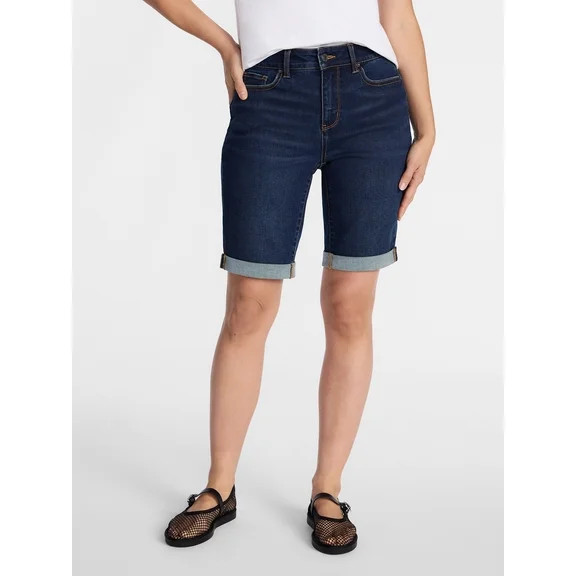 Time and Tru Women's High Rise Pleated Denim Shorts, 4.5" Inseam, Sizes 0-20 | Walmart (US)