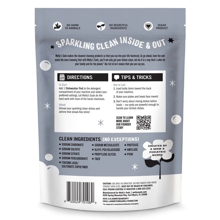 Molly's Suds Dishwasher Pods, Natural Dishwasher Detergent, Cuts Grease & Rinses Clean (Residue-F... | Walmart (US)
