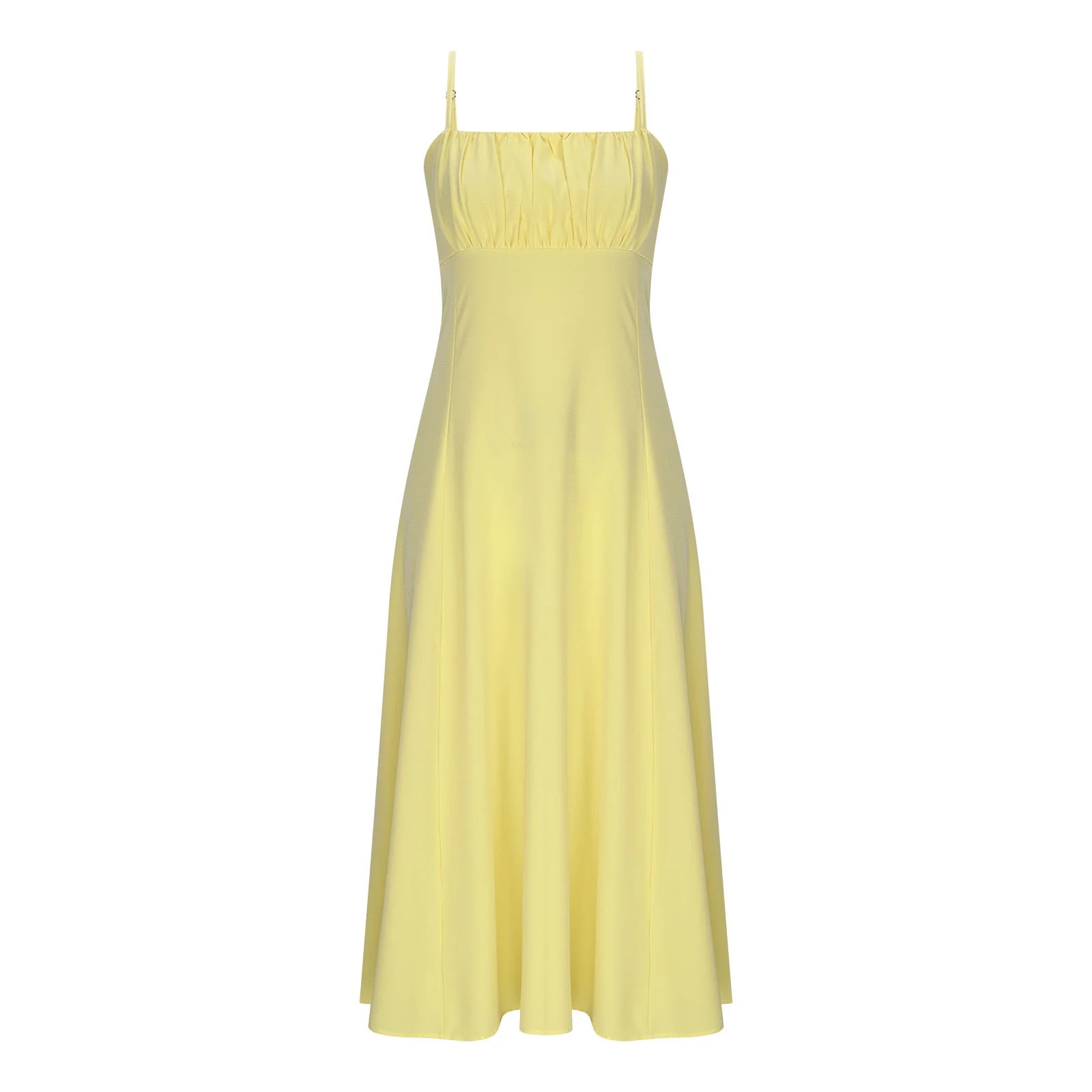 Summer Dresses for Women Casual Solid Color Square Neckline Mid-Length Dress Leisure Slim Fit Sle... | Walmart (US)