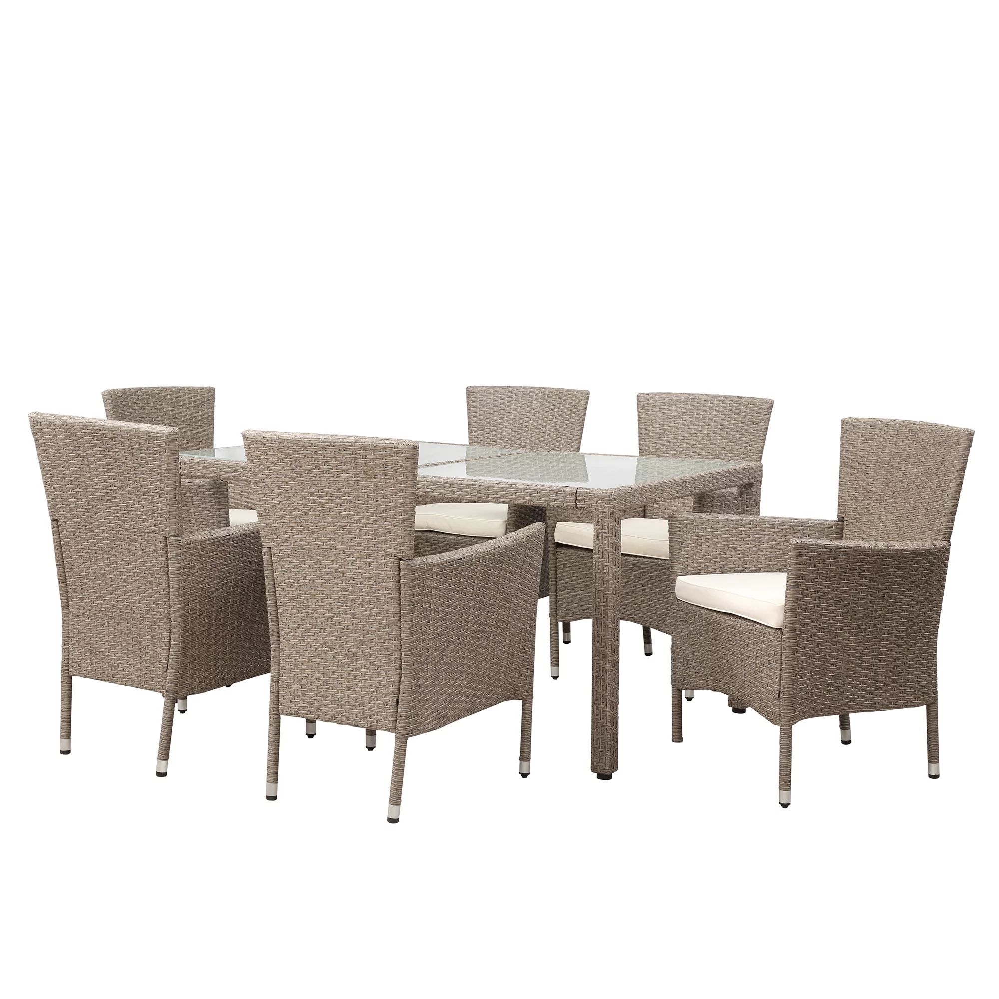 7 Pieces Patio Furniture Dining Set, Rattan Dining Table and Chairs Set, Conversation Set with Cu... | Walmart (US)