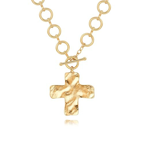 PEARLADA Chunky Big Cross Necklace for Women, Statement 18k Gold Plated Toggle Necklace Y2K Jewelry | Amazon (US)
