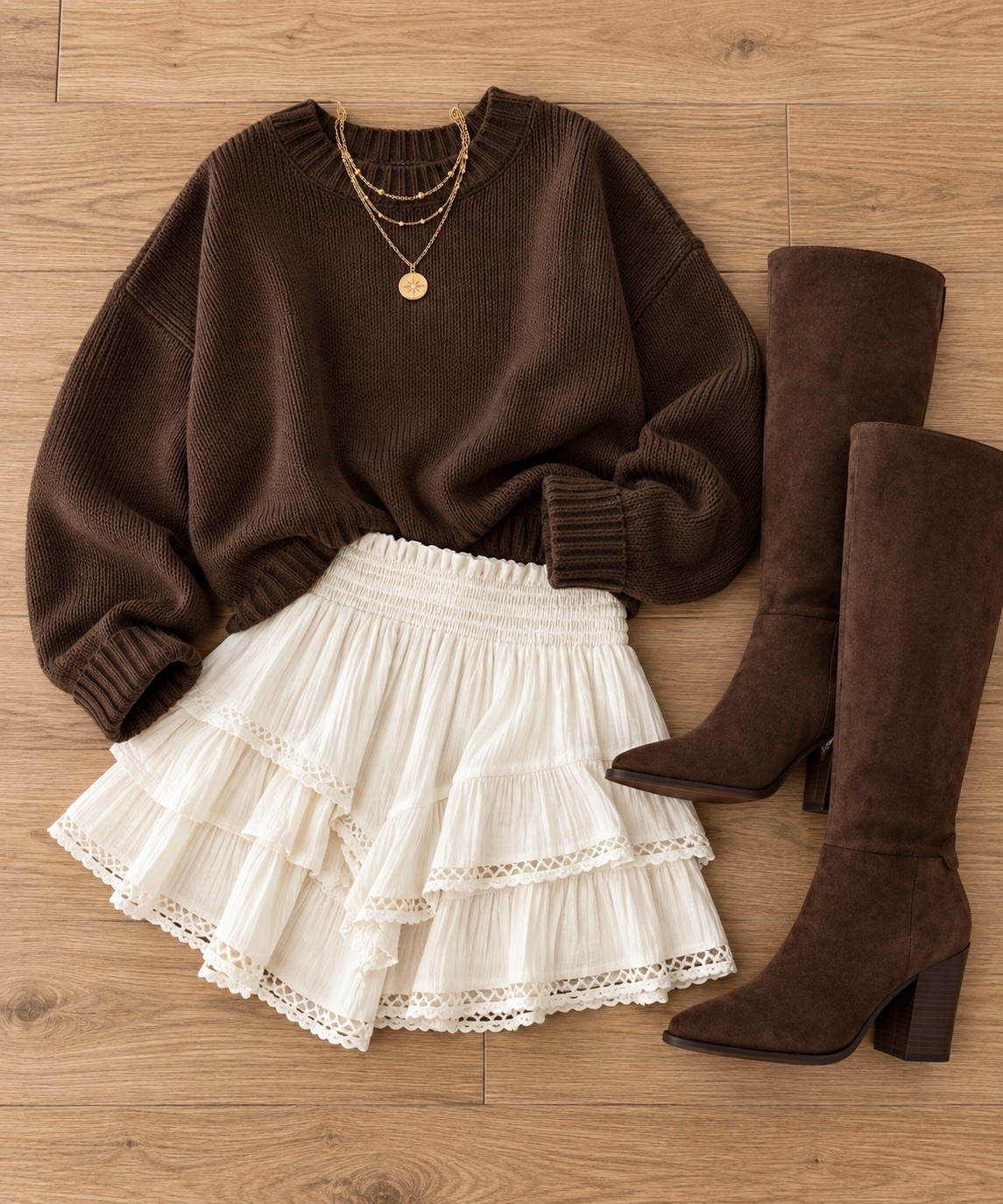 Chocolate brown and winter white might be my favorite fall combination. The sweater, mini skirt and brown boots feel classic but still fun.

chocolate brown sweater, white mini skirt, brown boots, fall outfit, fall fashion, chocolate brown outfit, sweater and skirt outfit, fall boots, neutral fall outfit, women's fall style, date night outfit, JulieFranks

#LTKSeasonal #LTKWorkwear #LTKootd