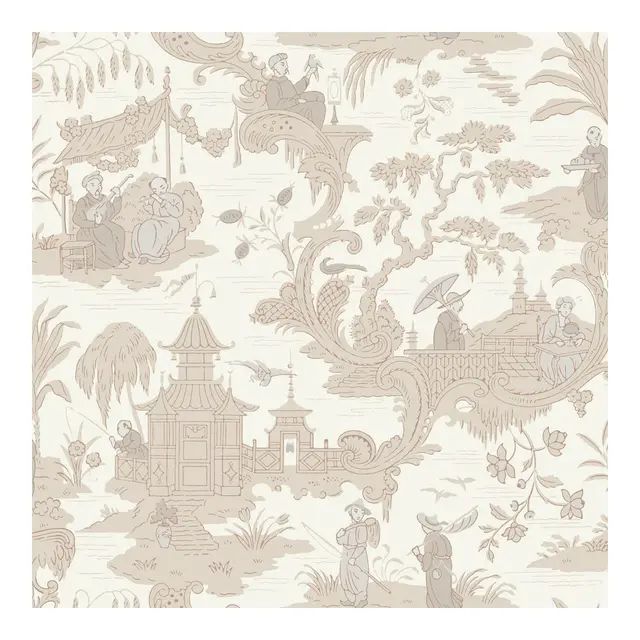 Chinese Toile Neutral Chinoiserie Cole & Sons Wallpaper | Chairish