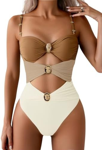 Verdusa Women's Sexy One Piece Swimsuit Ruched Cut Out Color Block Swimwear Bathing Suit | Amazon (US)