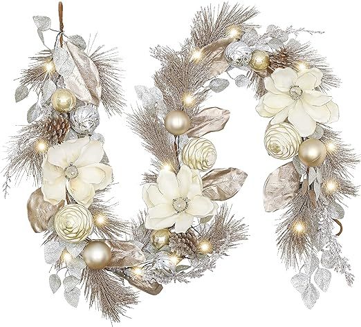 Valery Madelyn Pre-Lit Christmas Garland with Lights for Mantle, 6 feet Lighted Battery Operated ... | Amazon (US)