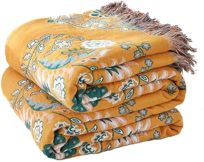 Boho Large Throw Blanket,100% Pure Organic Cotton Soft Sofa Bed Throw-Floral Farmhouse Decor Blan... | Amazon (US)