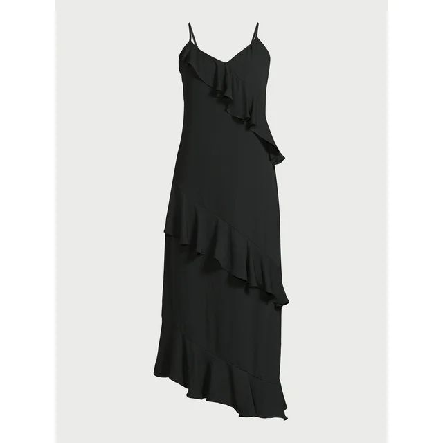 Scoop Women’s Ruffle Slip Bias Cut Dress, Sizes XS-XXL | Walmart (US)