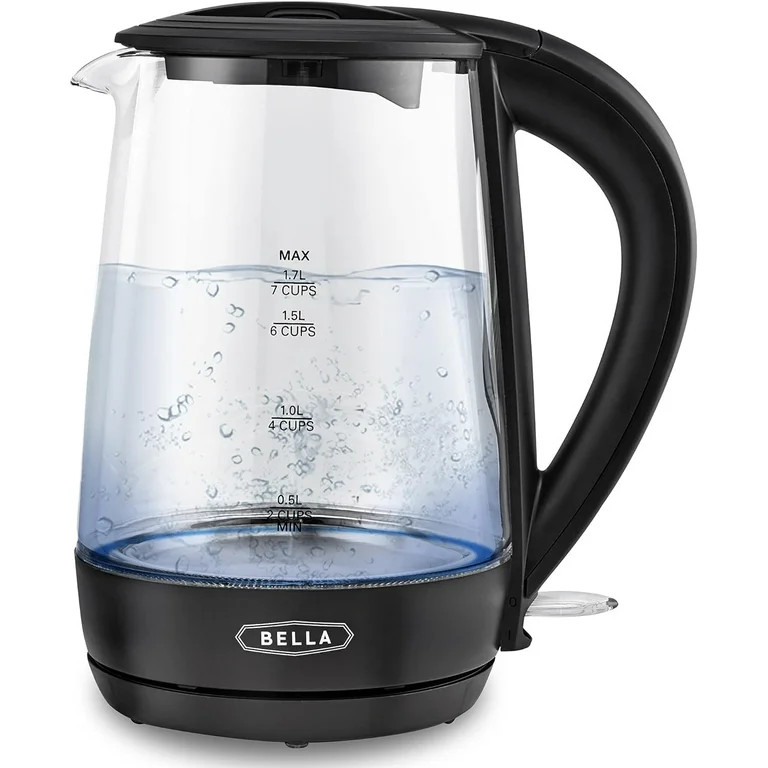 BELLA 1.7 Liter Glass Electric Kettle, Quickly Boil 7 Cups of Water in 6-7 Minutes, Soft Blue LED... | Walmart (US)