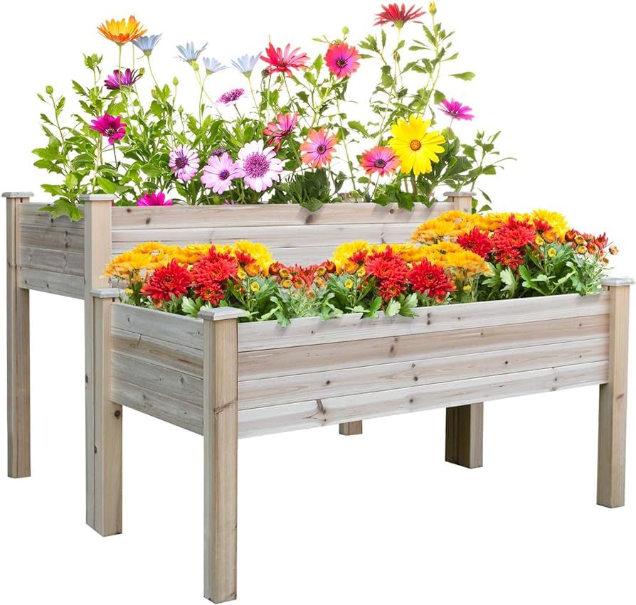 Outsunny 2 Tier Raised Garden Bed, Elevated Wooden 2 Box Planter, Gardening Grow Stand, Planting ... | Amazon (US)