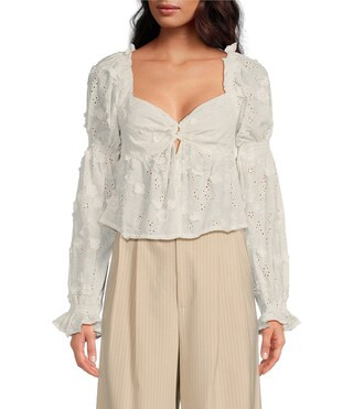 ASTR The Label Barstow Sweetheart Neck Eyelet Long Sleeve Peplum Top | Dillard's | Dillard's