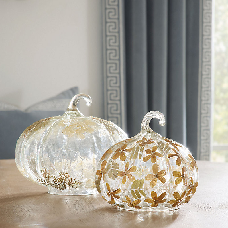 Set of 2 Floral Pressed Glass Pumpkins - Ballard Designs | Ballard Designs, Inc.