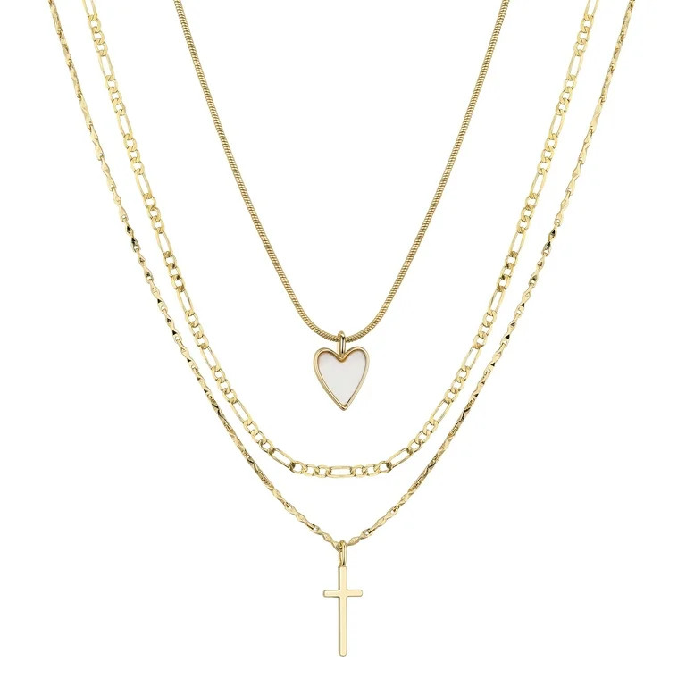 Believe by Brilliance Women's 14Kt Gold Flash-Plated Mother of Pearl Heart and Cross Layered Pend... | Walmart (US)