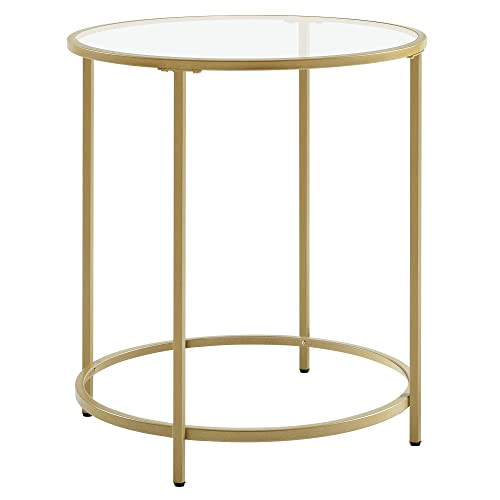 VASAGLE Round Side Table, Glass End Table with Metal Frame, Small Coffee Accent Table, Bedside Table | Amazon (US)