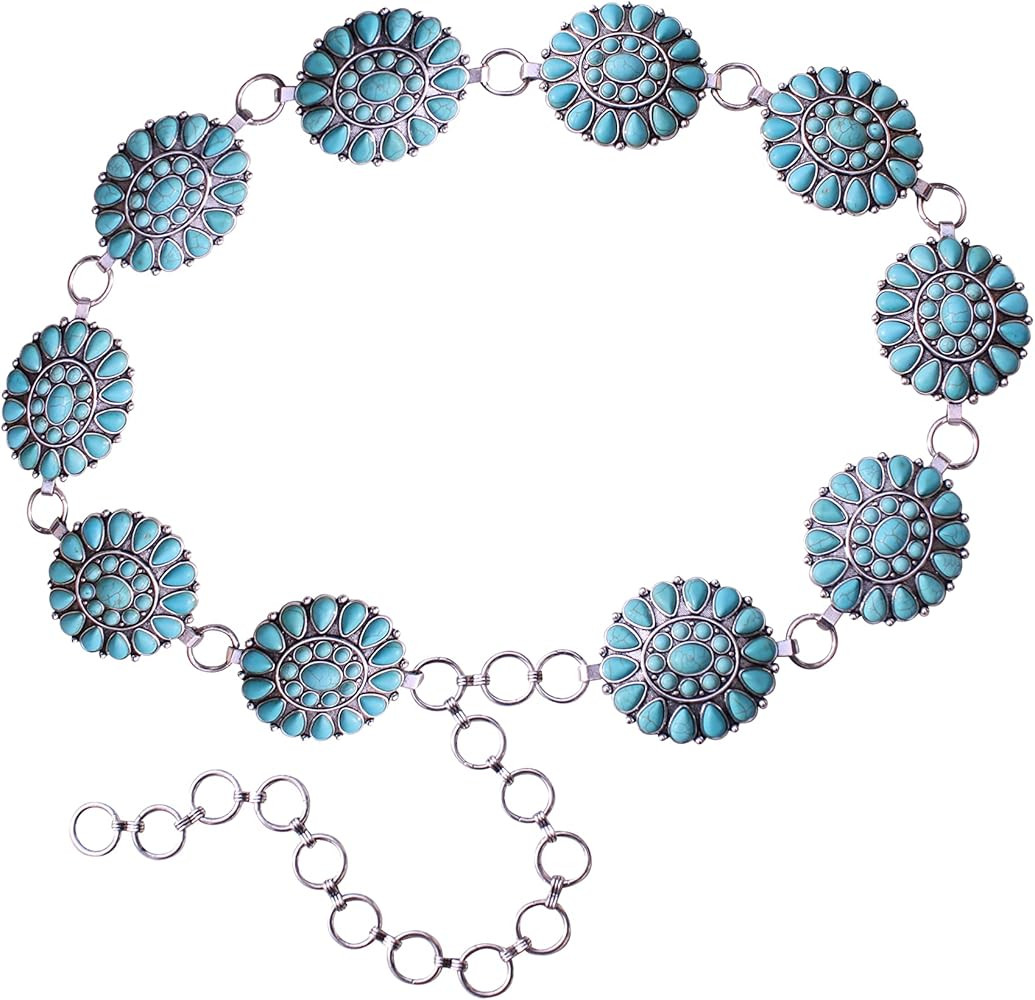 Western Turquoise Flower Concho Chain Belt No.19 | Amazon (US)
