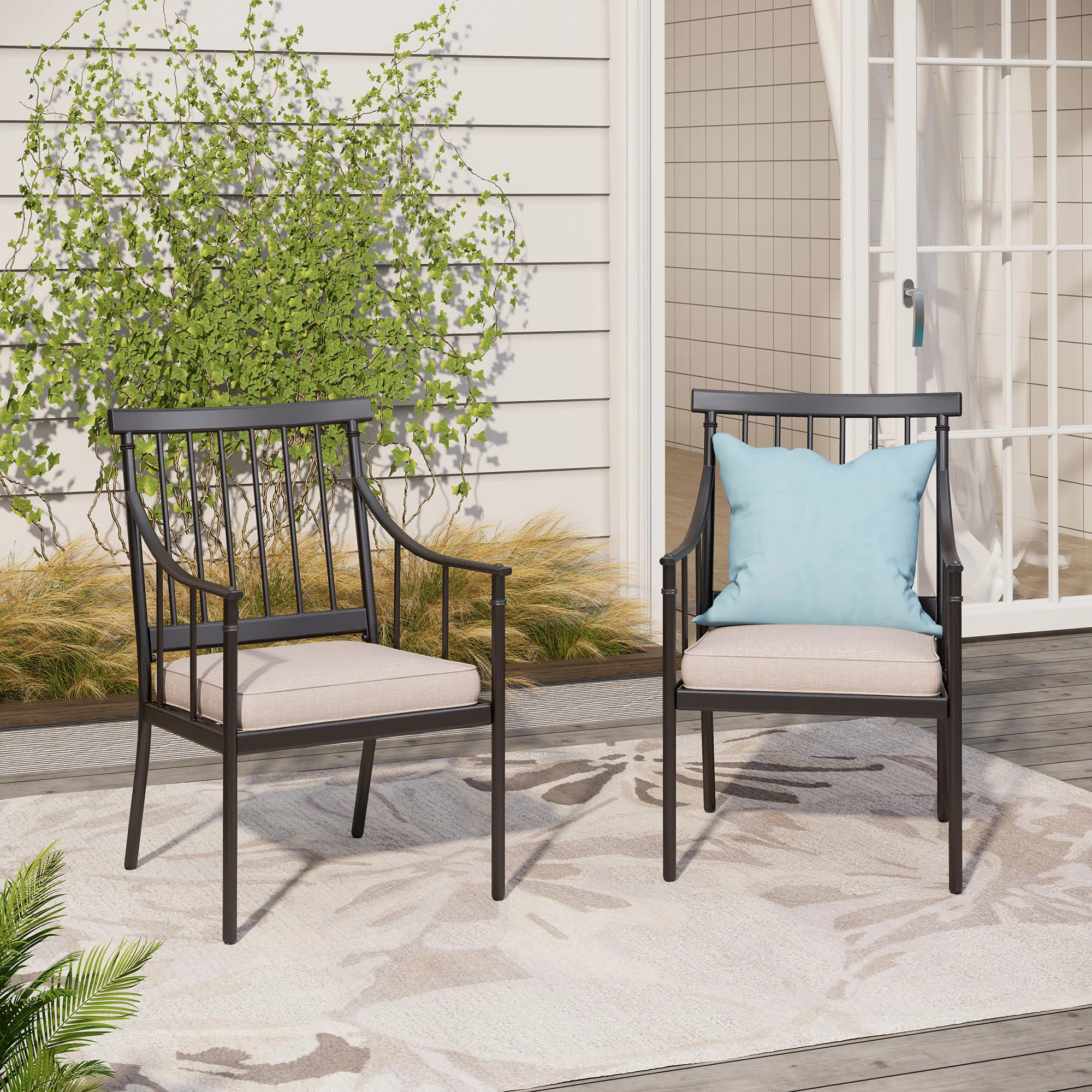 Mcgahan Premium All-Weather Wicker Outdoor Dining Armchair with Cushion (Set of 2) | Wayfair North America