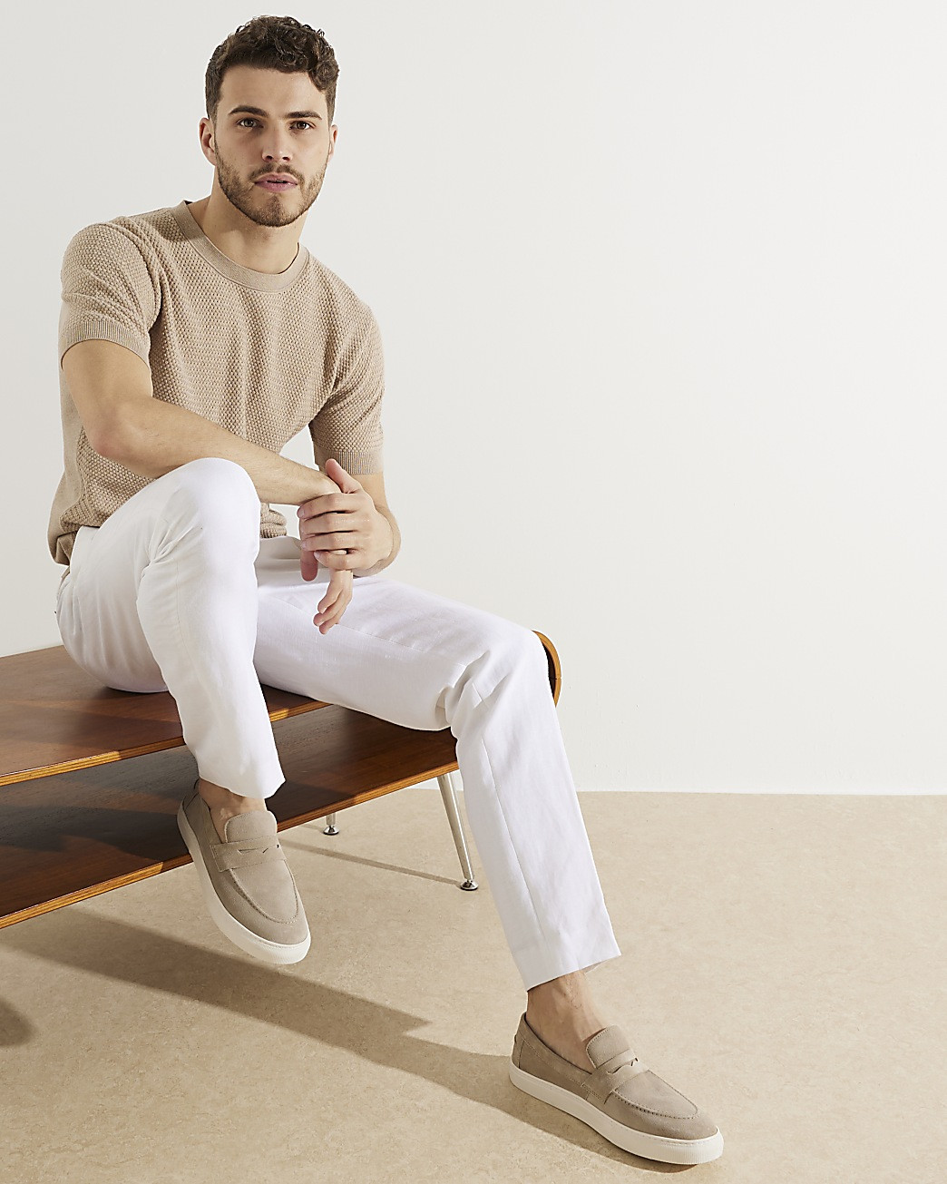 Beige suede loafers | River Island (UK & IE)