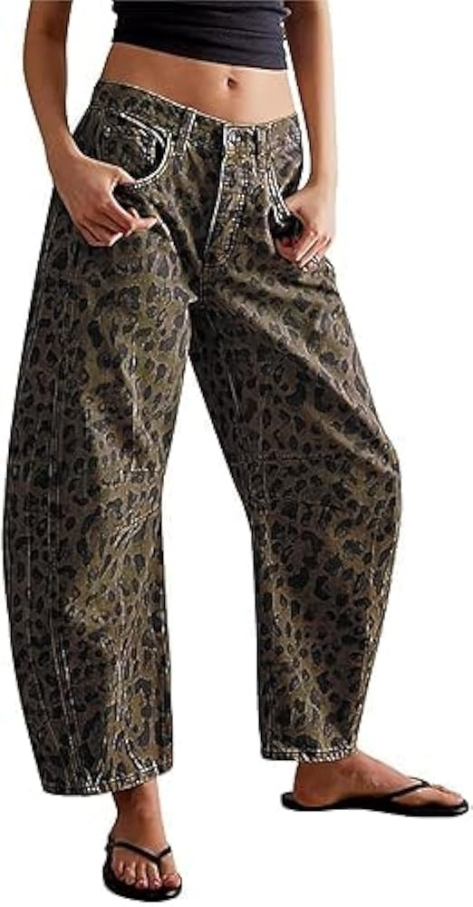 HUNGSON Women's Barrel Jeans Wide Leg Mid Rise Loose Y2k Baggy Boyfriend Jeans Denim Ankle Pants | Amazon (US)