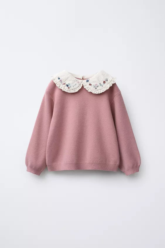 FLORAL PETER PAN COLLAR KNIT SWEATER | Zara US