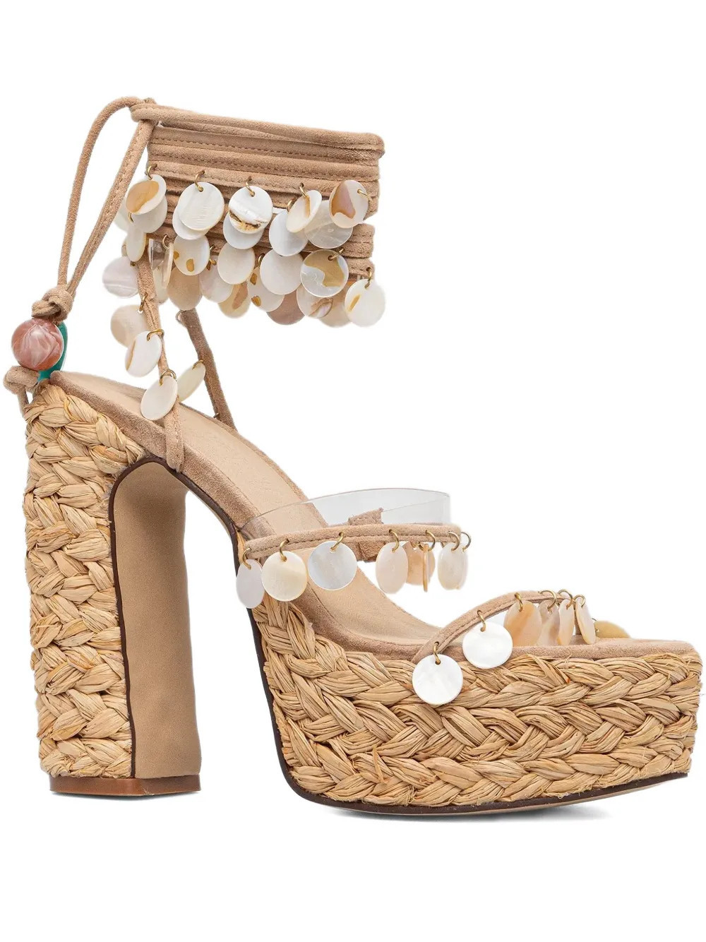 NAKED WOLFE 130mm Fantastic shell-embellished raffia platform espadrilles - Neutrals | Farfetch Global