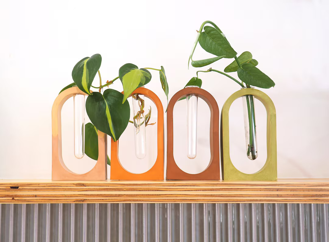 ARCH Propagation Station | Handmade Stoneware Bud Vases – Green, Terracotta, Brown, Tan | Retro... | Etsy (US)