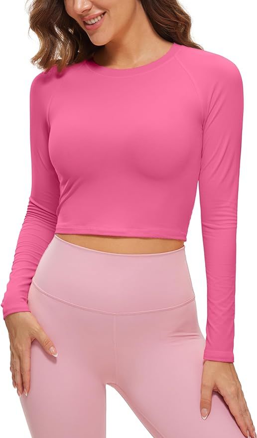 CRZ YOGA Womens Long Sleeve Crop Workout Tops Athletic Yoga Running Cropped Tops Slim Fit Gym Shi... | Amazon (US)