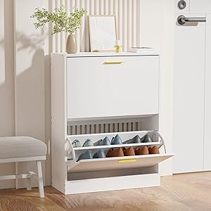 JOZZBY Shoe Cabinet for Entryway, White Slim Shoe Cabinet with 2 Flip Drawers Narrow Shoe Storage... | Amazon (US)