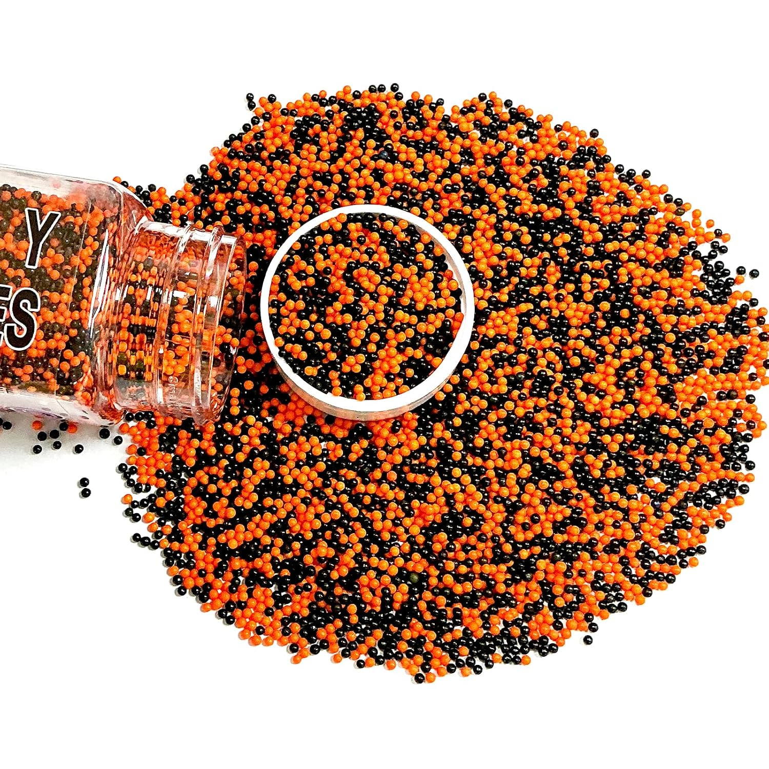 Homipooty Halloween Edible Nonpareils Sprinkles for Cake Decorations 110g/3.88oz 2mm Mini Black Orange Pearls Sprinkles Cupcake Topper and Cake Decorations Supplies | Amazon (US)