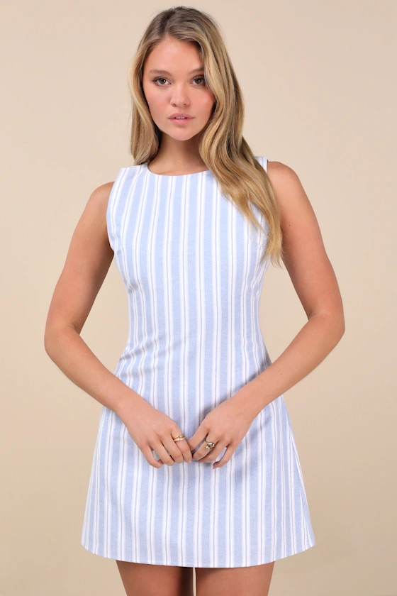 Alyvia Blue and White Striped Sleeveless Mini Dress | Lulus