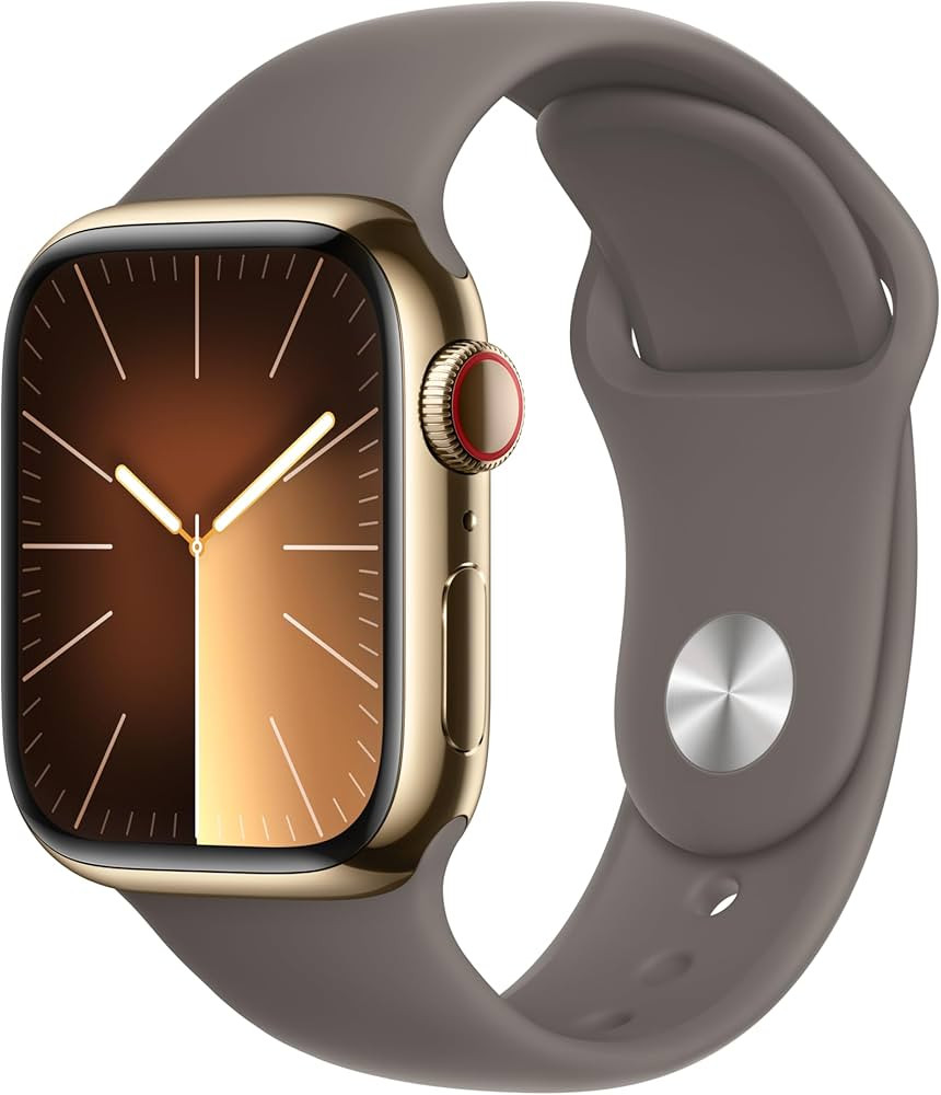 Apple Watch Series 9 [GPS + Cellular, 41mm] - Gold Stainless Steel Case with Clay Sport Band, M/L... | Amazon (US)