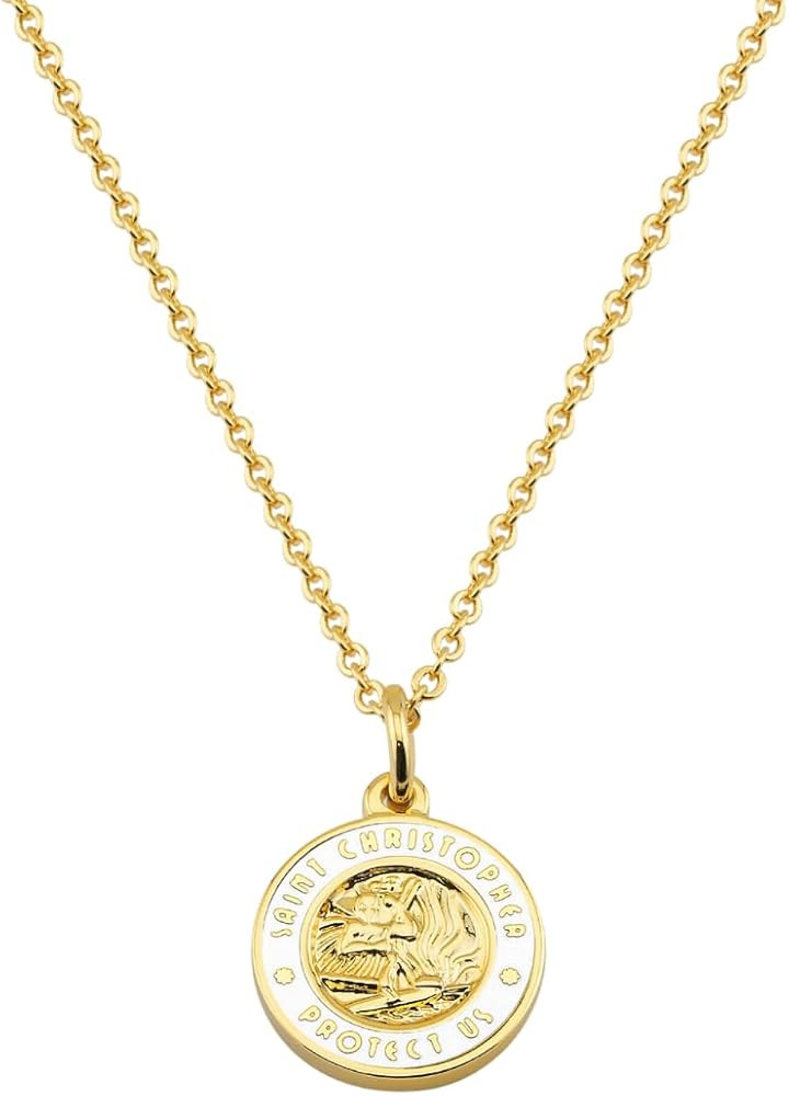 Get Back Necklaces Small Gold St. Christopher Surf Necklace – 1/2" Enamel Medallion, 18k Gold P... | Amazon (US)