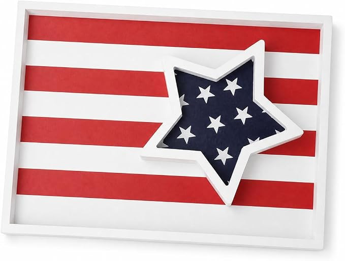 2-Pack 4th of July Patriotic Wood Serving Trays,14.2" x 9.84"Red, White & Blue Decor,Stars & Stri... | Amazon (US)