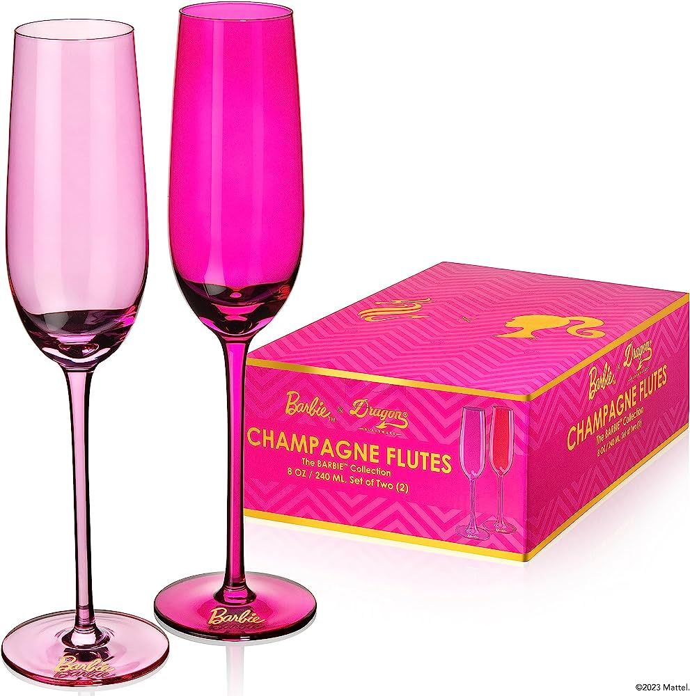Dragon Glassware x Barbie Champagne Flutes, Pink and Magenta Crystal Glass, Mimosa and Cocktail G... | Amazon (US)