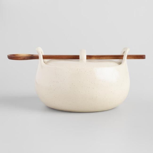 Round Speckled Covered Ceramic Baker With Spoon | World Market