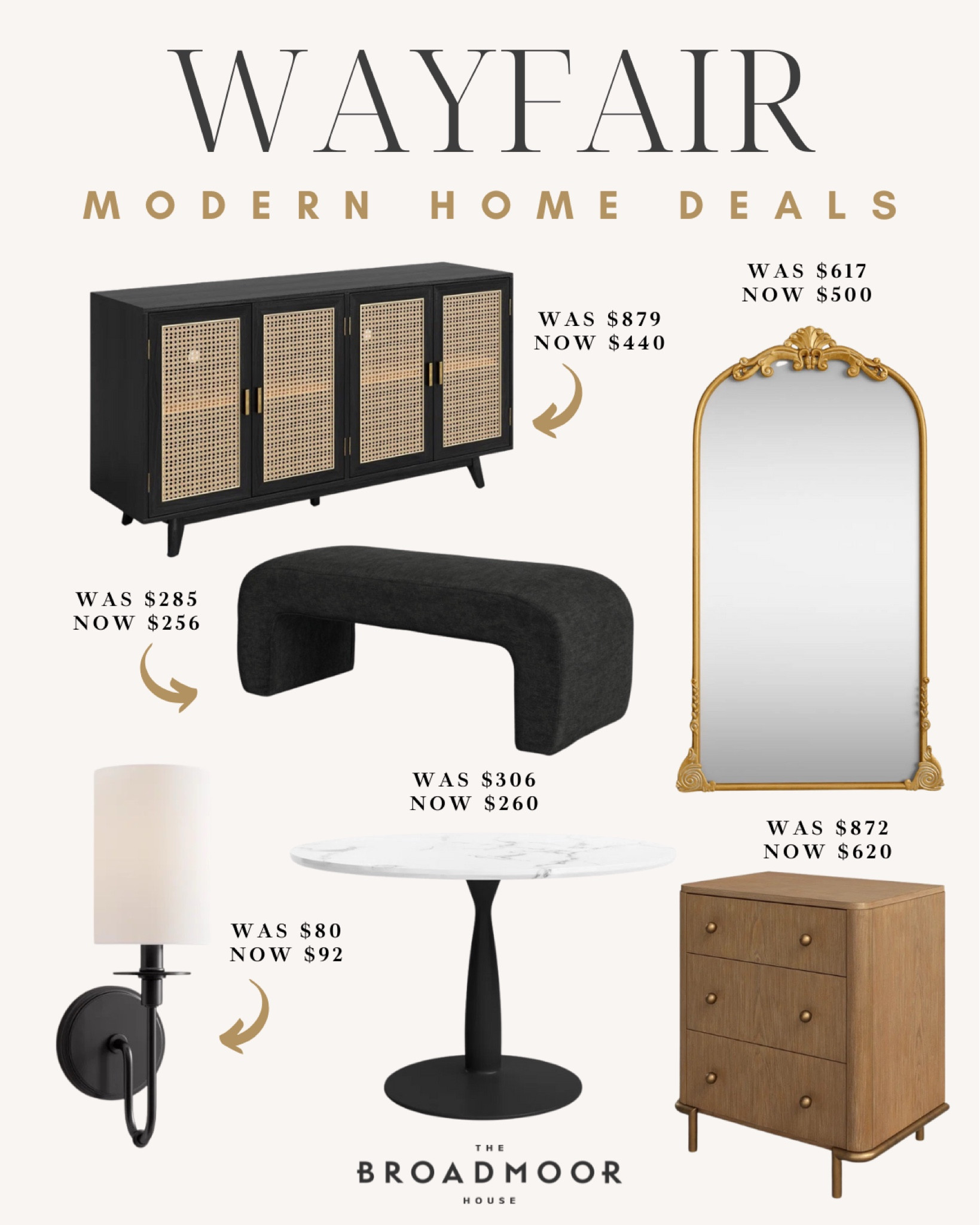 Wayfair, home deals, home sale, sideboard, mirror, bench, sconce, nightstand, dining table, modern home, modern furniture, modern lighting, gold mirror, bedroom furniture, buffet, dining room furniture

#LTKHome #LTKSaleAlert #LTKStyleTip