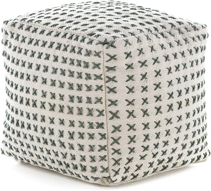 Christopher Knight Home Flanner Fabric Square Pouf Ottoman, Cream, Green | Amazon (US)