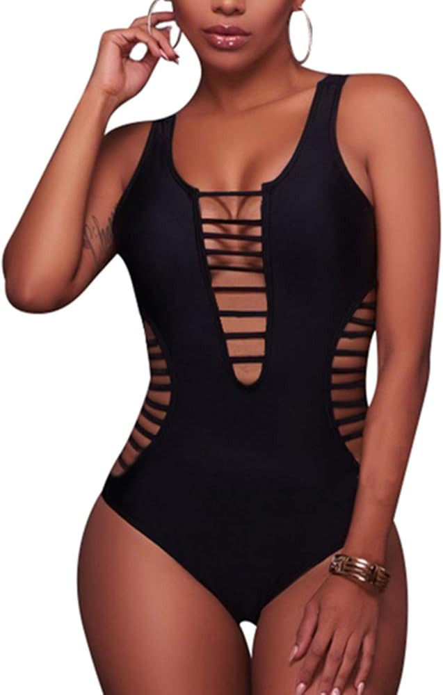 Aqua Eve Women Sexy One Piece Swimsuits Plunge Deep V Neck Cutout Bathing Suits | Amazon (US)