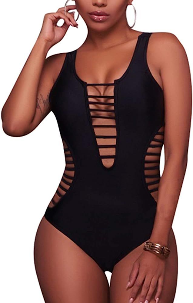 Aqua Eve Women Sexy One Piece Swimsuits Plunge Deep V Neck Cutout Bathing Suits | Amazon (US)