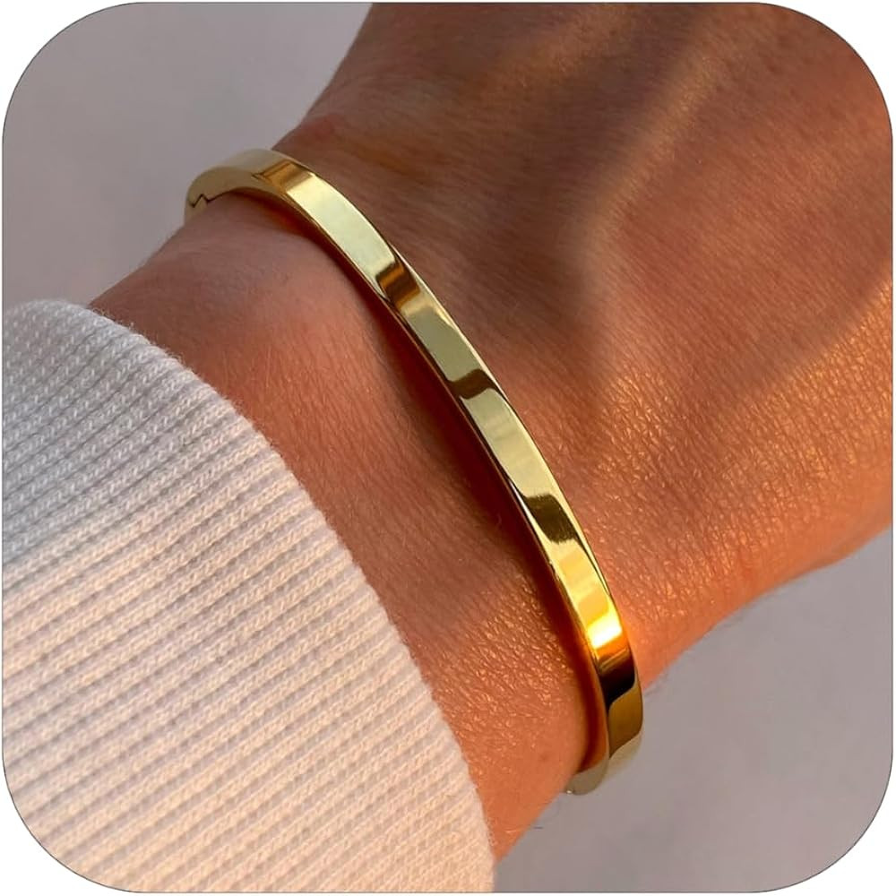 Gold/Silver/Black Bangle Bracelets for Women, 18K Gold Plated Oval Bangles Gold Bracelet for Wome... | Amazon (US)
