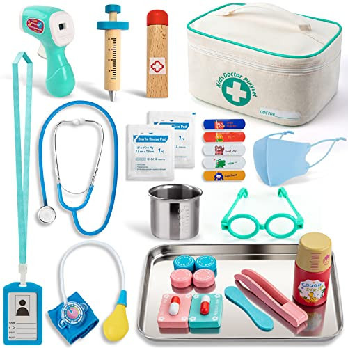 Tigerhu Kids Pretend Play Set of Doctor Toys, 27pcs Doctor Set with Role Play Kits Thermometer, Syringe, Stethoscope etc Kids Medical Kits Storage Bag, Educational Toys for Boys,Girls Ages 3,4,5,6 | Amazon (US)
