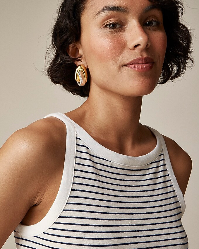 High-neck tank top in striped stretch linen blend | J. Crew US