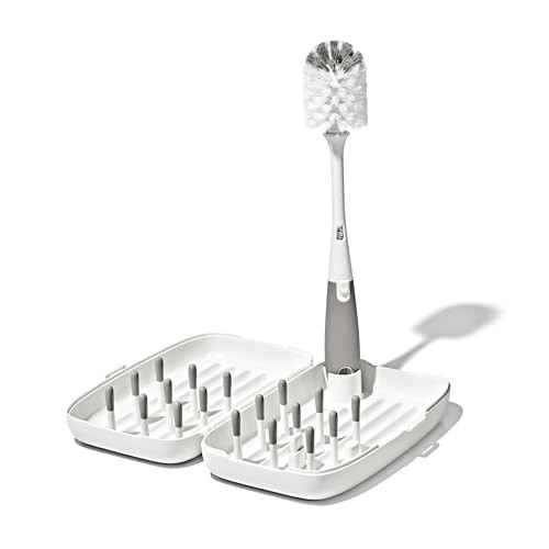 OXO Tot Travel Size Baby Bottle Drying Rack & Bottle Brush, Portable, Gray | Amazon (US)