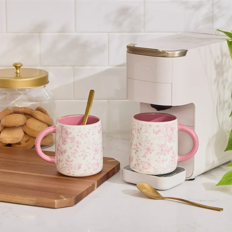 Thyme & Table 14.5 fl oz Pink Floral Stoneware Mug, Set of 2 | Walmart (US)