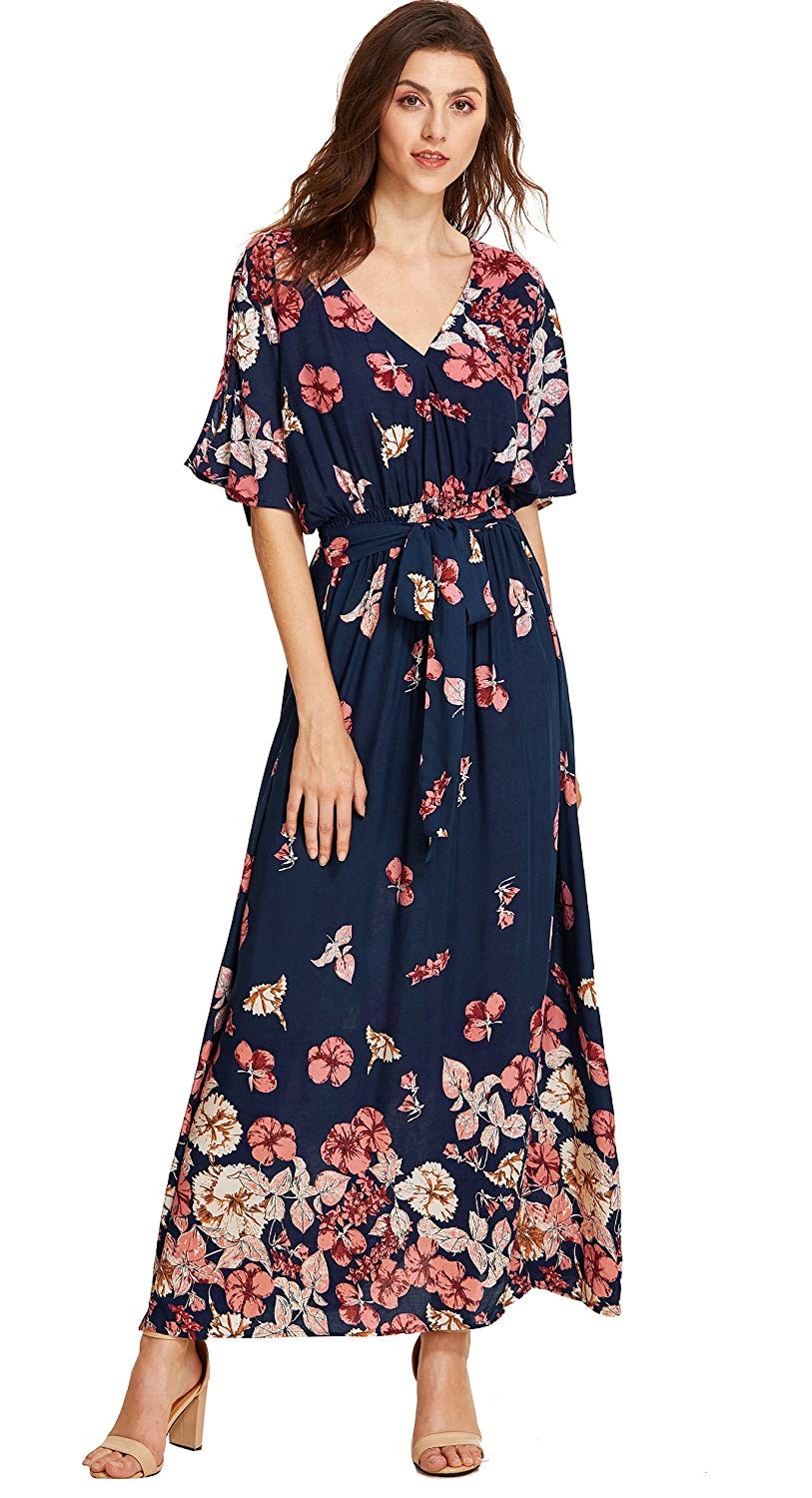 Milumia Women's Boho Split Tie-Waist Vintage Print Maxi Dress | Amazon (US)