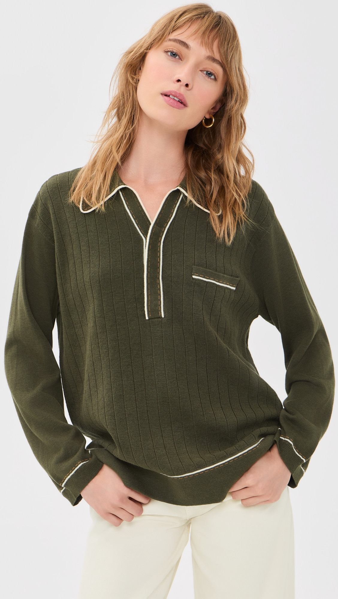 THE GREAT. The Menswear Tipping Polo Olive 0 | Shopbop