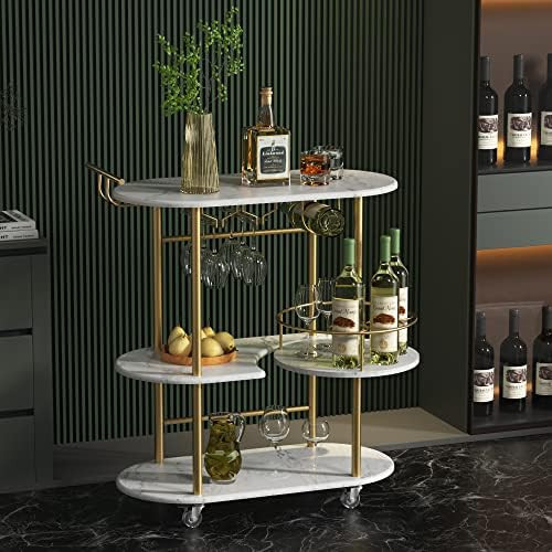 Gold Bar Carts with 4-Tier Storage Shelves, Mobile Bar Serving Cart with Wine Rack and Glass Hold... | Amazon (US)